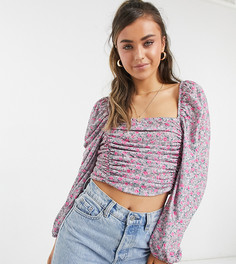 Топ со сборками спереди и объемными рукавами в винтажном стиле и с цветочным принтом Wednesdays Girl-Сиреневый