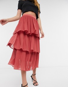 Розовая ярусная плиссированная юбка Topshop-Розовый цвет