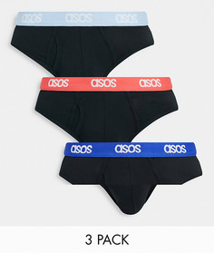 Набор из трех трусов с ярким поясом ASOS DESIGN-Черный цвет