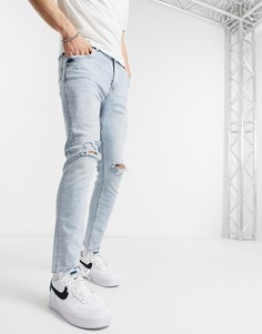 Светло-голубые супероблегающие рваные джинсы Bershka-Голубой