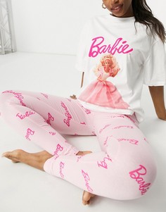 Бело-розовый пижамный комплект с футболкой и леггинсами ASOS DESIGN Barbie Night Out-Многоцветный