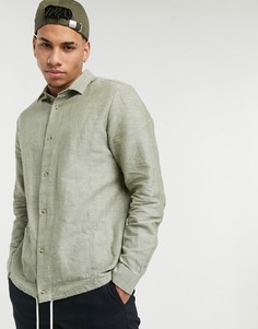 Льняная рубашка навыпуск цвета хаки со шнурком ASOS DESIGN-Зеленый цвет
