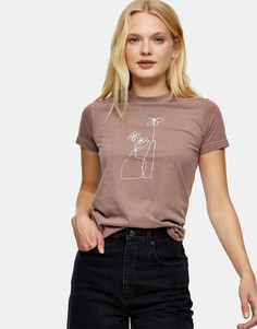 Футболка пыльно-коричневого цвета с принтом в виде наброска вазы Topshop-Коричневый