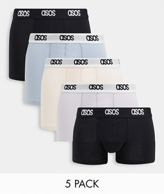Набор из пяти коротких боксеров-брифов пастельной расцветки ASOS DESIGN-Многоцветный