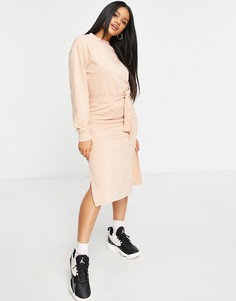 Базовое платье-свитер миди с поясом песочного цвета Missguided-Светло-бежевый