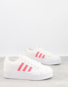 Белые кроссовки на платформе с тремя розовыми полосками adidas Originals Nizza-Белый