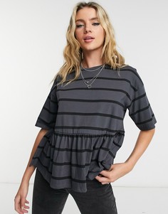 Темно-серый топ в полоску с присборенной отделкой ASOS DESIGN