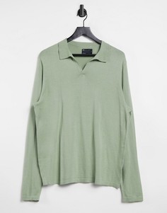 Мятно-зеленая обтягивающая трикотажная футболка-поло с отложным воротником ASOS DESIGN-Зеленый цвет