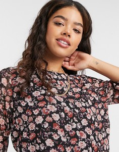Блузка с короткими рукавами и цветочным принтом JDY-Черный цвет