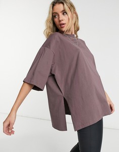 Коричнево-красная футболка в стиле super oversized с разрезами по бокам ASOS DESIGN-Коричневый цвет