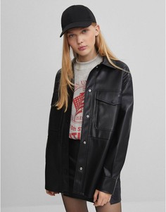 Черная куртка из искусственной кожи Bershka-Черный цвет