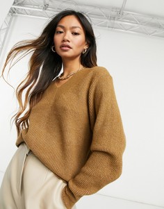 Oversized-джемпер цвета поджаренного кокоса с V-образным вырезом Only-Коричневый цвет