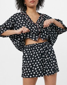 Черно-белые комбинируемые пижамные шорты из 100% модала с принтом звезд ASOS DESIGN-Черный цвет