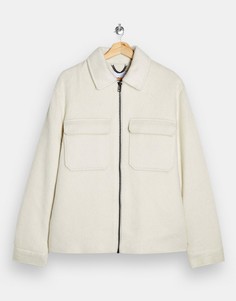 Светло-бежевая рубашка-куртка из искусственной шерсти Topman-Кремовый