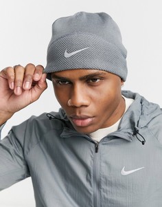 Серая шапка-бини с логотипом-галочкой Nike Running-Серый