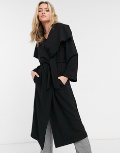 Черное легкое пальто с каскадной драпировкой ASOS DESIGN-Черный цвет