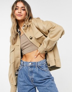 Бежевая куртка-рубашка с начесом ASOS DESIGN-Светло-бежевый