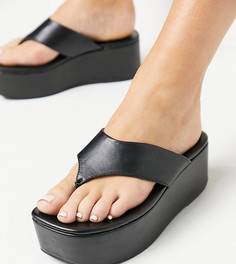 Черные сандалии на плоской платформе с перемычкой, для широкой стопы, ASOS DESIGN Wide Fit Watch-Черный цвет