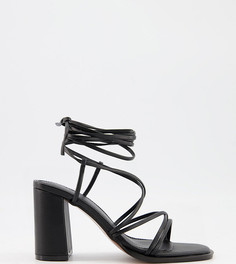 Черные босоножки на среднем каблуке для широкой стопы с завязкой вокруг щиколотки ASOS DESIGN Waterlily-Черный цвет