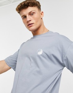 Голубая футболка в стиле oversized с вышивкой «Инь и ян» New Look-Голубой