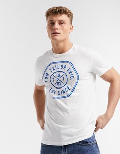 Белая футболка из меланжевого трикотажа с логотипом Tom Tailor-Белый