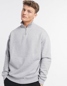 Серый свободный меланжевый свитшот с короткой молнией ASOS DESIGN