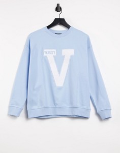 Светло-голубой oversized-свитшот с принтом "Varsity" New Look