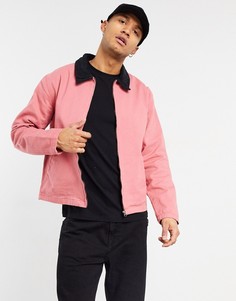 Розовая джинсовая куртка-харрингтон с черным вельветовым воротником ASOS DESIGN-Розовый