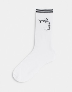 Носки до щиколотки с принтом нарисованных лиц ASOS DESIGN-Белый