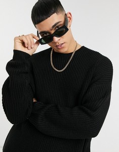 Черный свободный джемпер в рубчик ASOS DESIGN-Черный цвет
