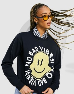 Черный oversized-свитшот с принтом "Happy Vibes" ASOS DESIGN-Черный цвет