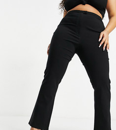 Черные расклешенные брюки из эластичной ткани в стиле casual ASOS DESIGN Curve-Черный цвет