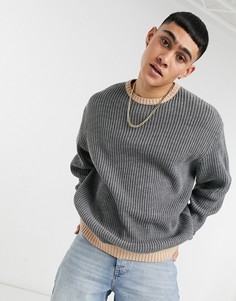 Серый вязаный oversized-джемпер в рубчик с контрастной отделкой ASOS DESIGN