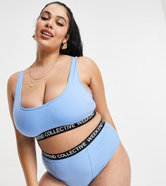 Эксклюзивные синие бразильские трусы с контрастной лентой с логотипом ASOS Weekend Collective Curve-Голубой