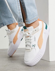 Белые кроссовки с коралловыми вставками на массивной подошве Puma Cali-Белый
