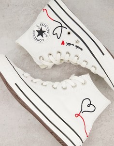 Кремово-белые высокие кеды с принтом сердечек Converse Chuck Taylor All Star-Белый