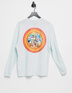 Голубая oversized-футболка с длинными рукавами и принтом "Looney Tunes" на груди и спине ASOS DESIGN-Голубой