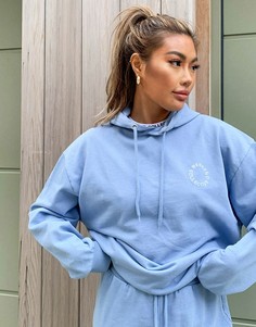 Oversized-худи выбеленного синего цвета с вышитым логотипом ASOS Weekend Collective-Голубой