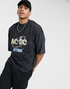 Черная oversized-футболка с эффектом кислотной стирки и принтом "AC/DC" ASOS DESIGN-Черный цвет