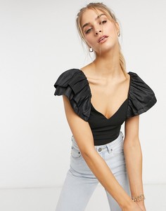 Черный кроп-топ с оборками на рукавах ASOS DESIGN-Черный цвет