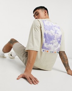 Бежевая oversized-футболка с атласной отделкой на спине ASOS DESIGN-Бежевый