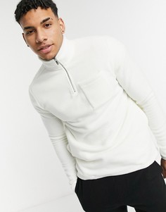 Свитшот цвета экрю из микрофлиса с короткой молнией Burton Menswear-Кремовый