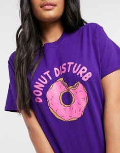 Фиолетовая пижама из футболки с принтом "Donut disturb" и шортами-леггинсами Heartbreak-Сиреневый