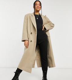 Бежевое удлиненное пальто из саржи в винтажном стиле ASOS DESIGN Petite-Черный цвет