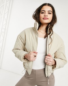 Бежевая стеганая дутая куртка Bershka-Бежевый