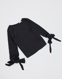 Черная блузка с завязками на манжетах Elvi-Черный