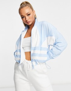 Светло-голубая куртка с большим принтом логотипа adidas Originals-Белый