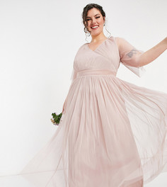 Розовое платье макси из тюля с расклешенными рукавами Anaya With Love Plus Bridesmaid-Розовый цвет