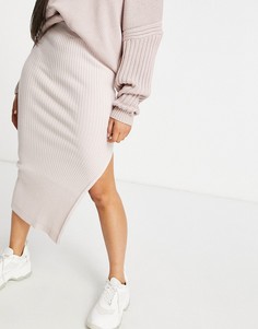 Серо-бежевая трикотажная юбка миди (от комплекта) Parallel Lines-Розовый цвет