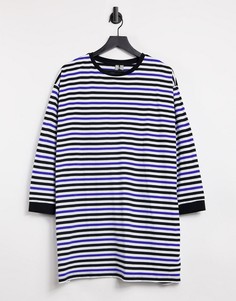 Oversized-платье с длинными рукавами в синюю, черную и белую полоску ASOS DESIGN-Многоцветный